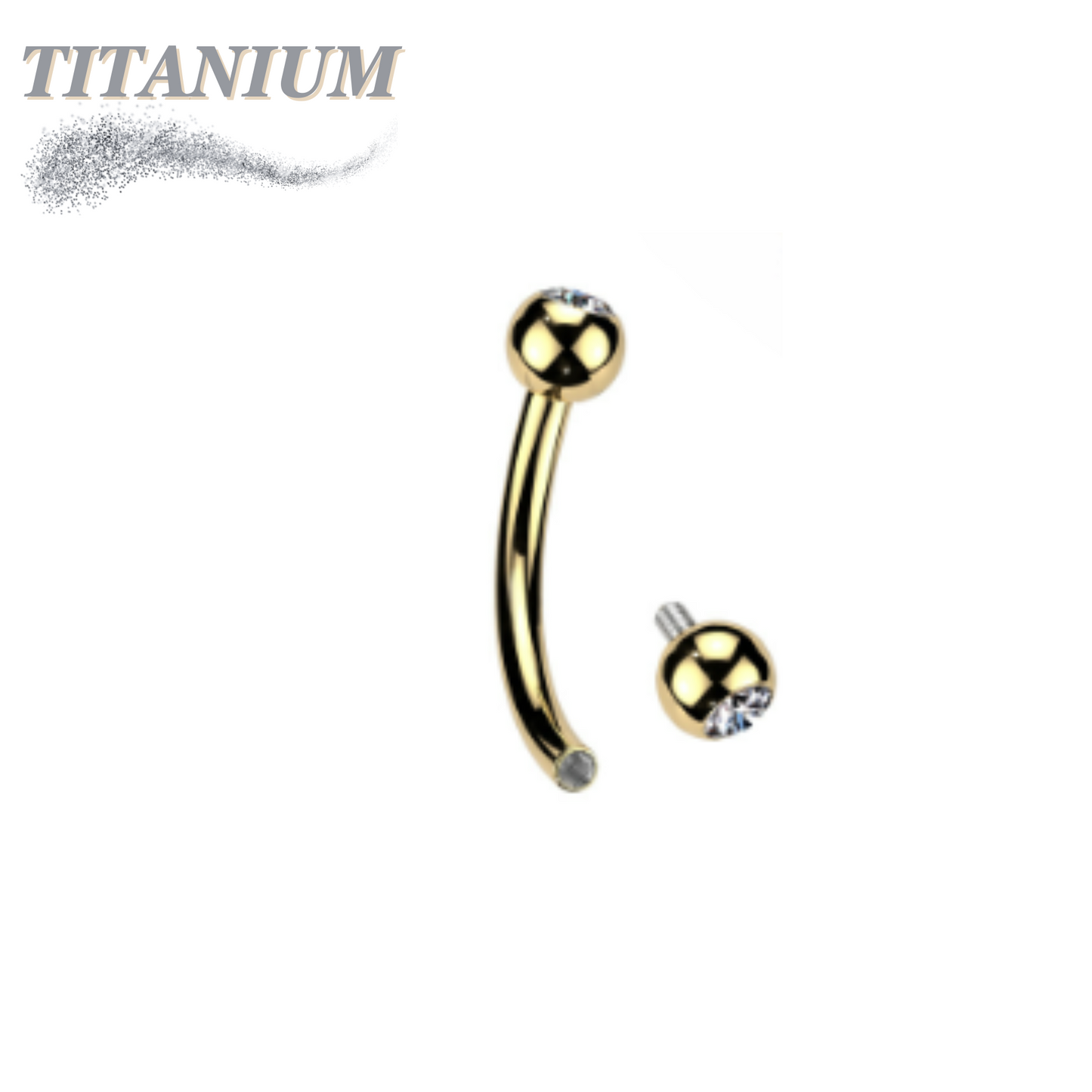 Titanium Internally Threaded Curved Barbell w/ Clear Bezel Gem Balls