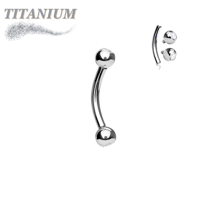 Titanium Internally Threaded Curved Barbell w/ Clear Bezel Gem Balls