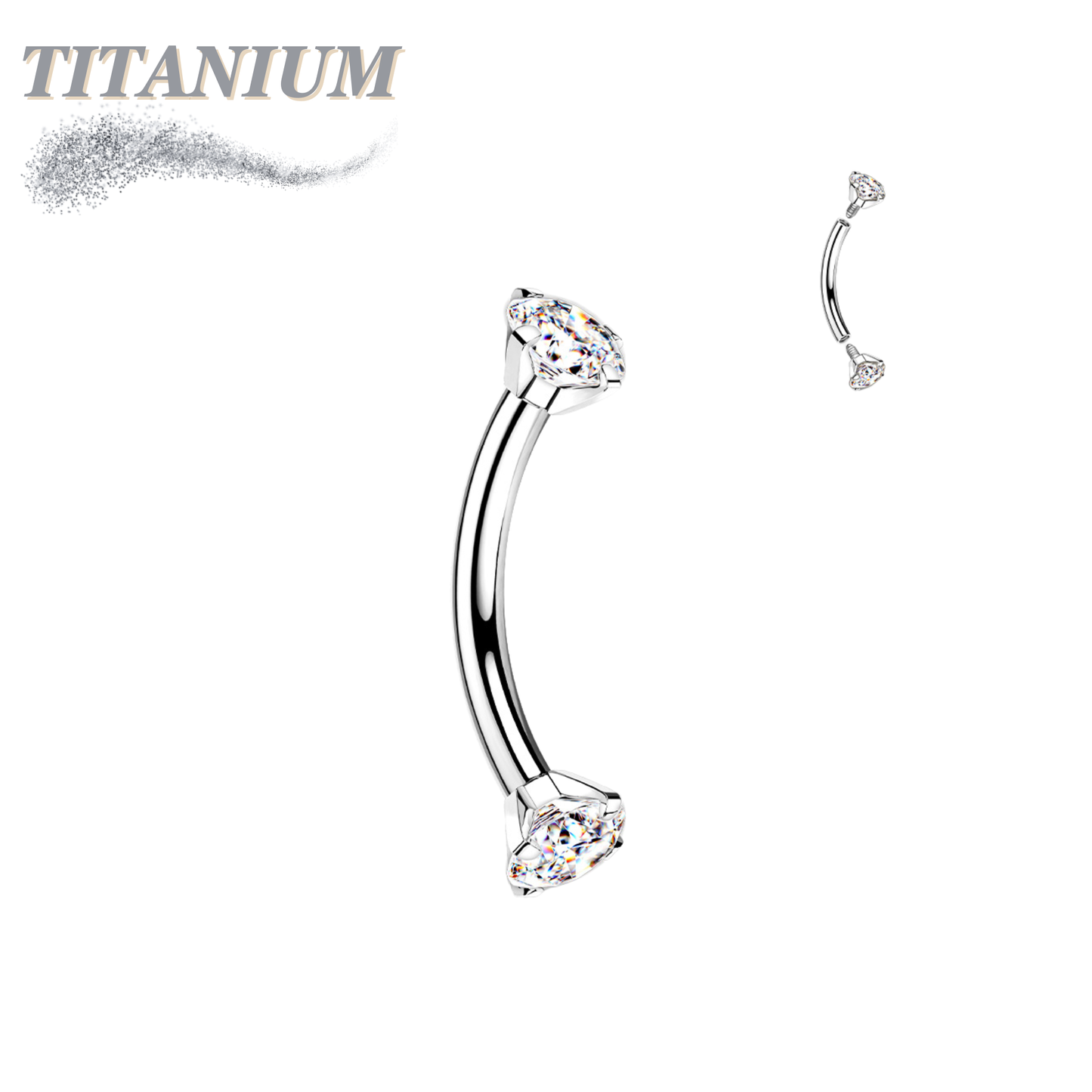Titanium Internally Threaded Curved Barbells w/ Prong Gem Ends