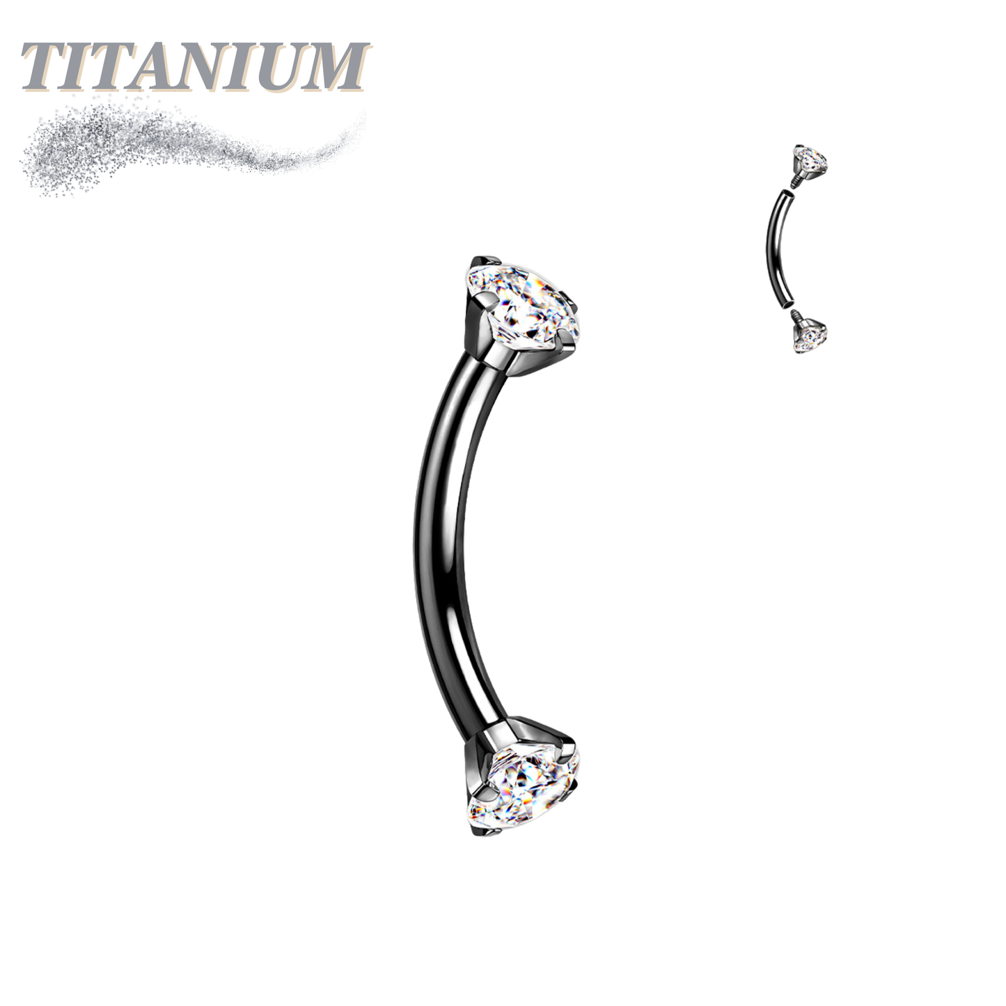 Titanium Internally Threaded Curved Barbells w/ Prong Gem Ends