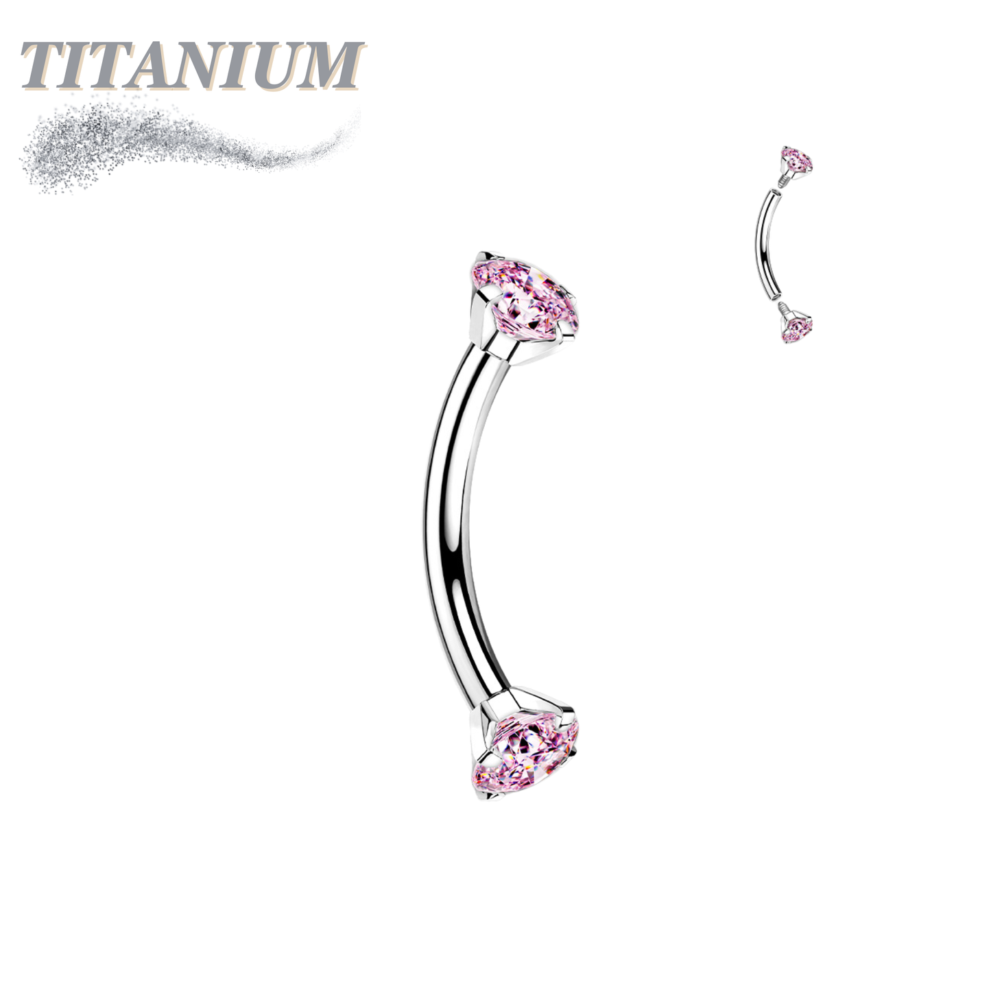 Titanium Internally Threaded Curved Barbells w/ Prong Gem Ends