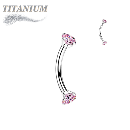 Titanium Internally Threaded Curved Barbells w/ Prong Gem Ends