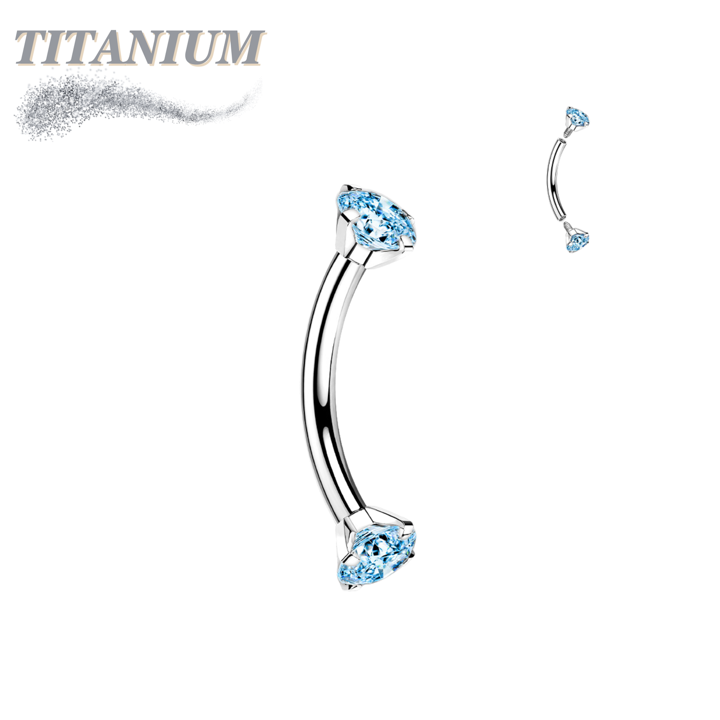 Titanium Internally Threaded Curved Barbells w/ Prong Gem Ends