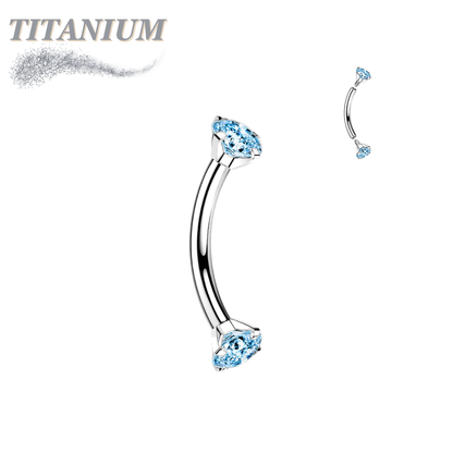 Titanium Internally Threaded Curved Barbells w/ Prong Gem Ends