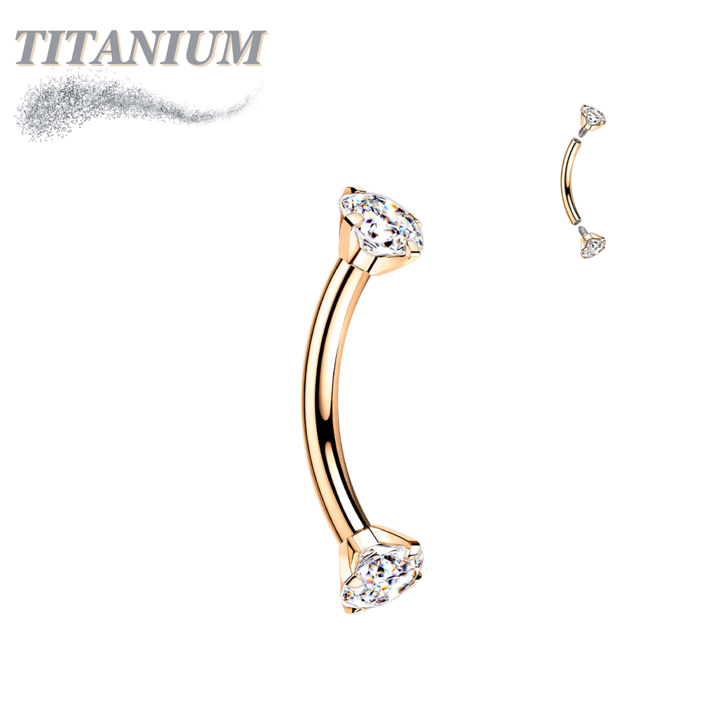 Titanium Internally Threaded Curved Barbells w/ Prong Gem Ends
