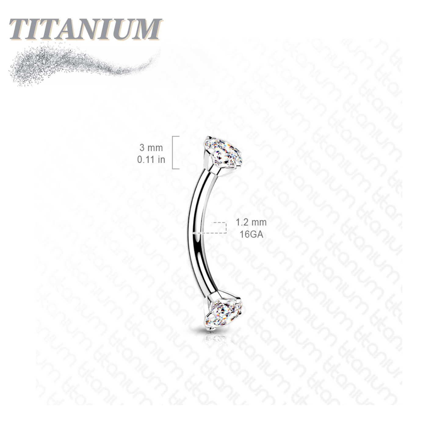 Titanium Internally Threaded Curved Barbells w/ Prong Gem Ends