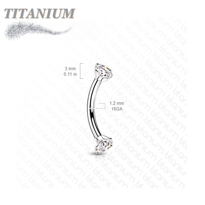 Titanium Internally Threaded Curved Barbells w/ Prong Gem Ends
