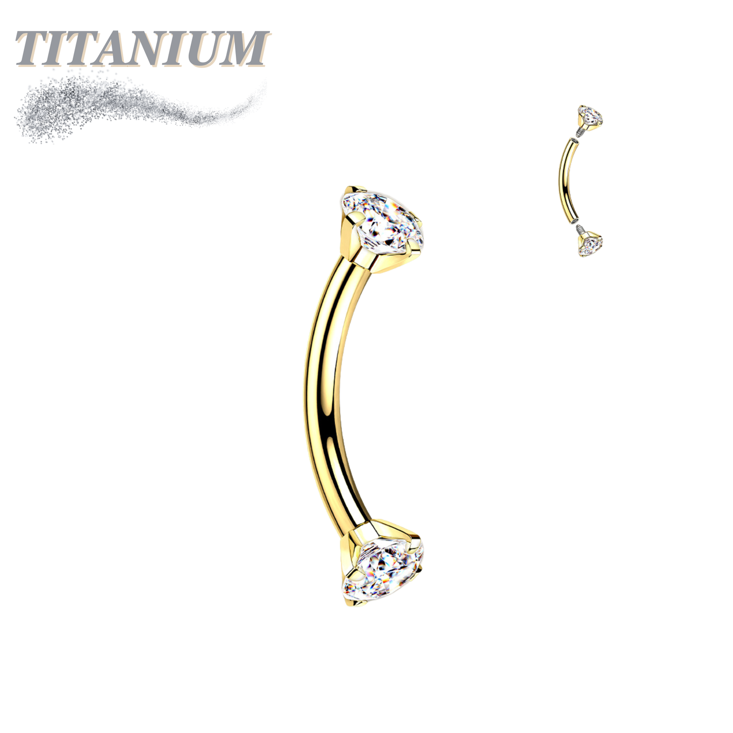 Titanium Internally Threaded Curved Barbells w/ Prong Gem Ends
