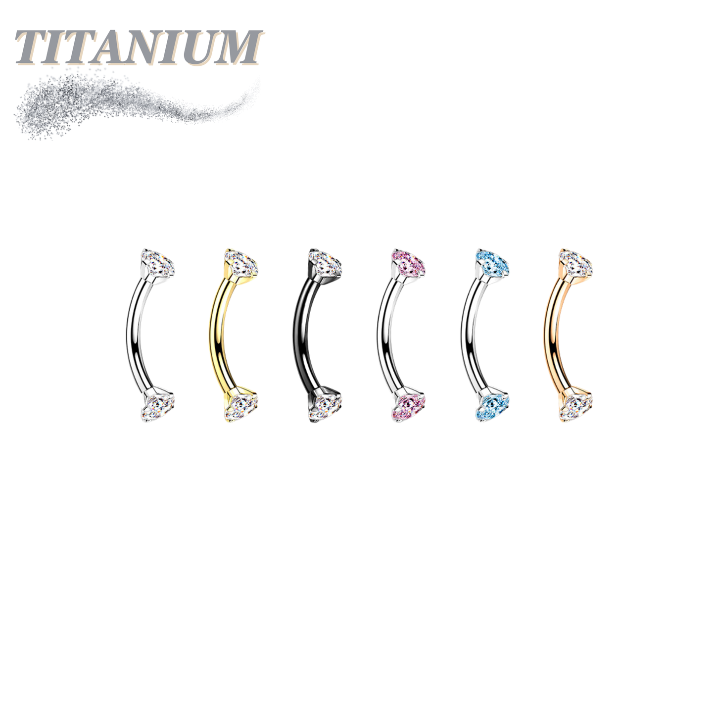 Titanium Internally Threaded Curved Barbells w/ Prong Gem Ends