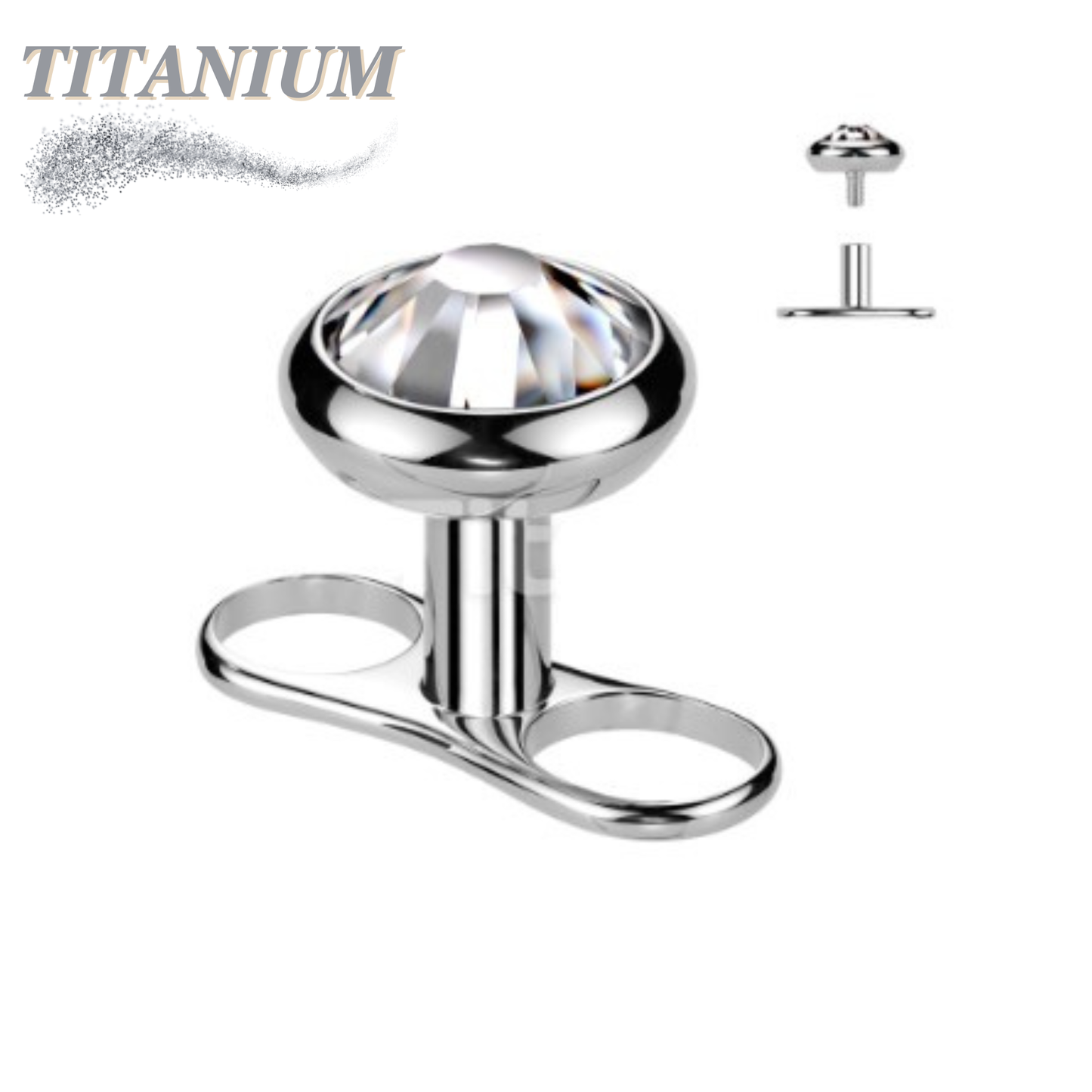 Titanium Internally Threaded Dermal Anchor w/ Clear Bezel Gem Top (2.5mm Rise)