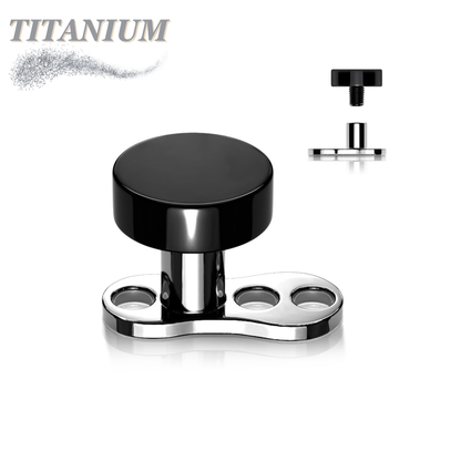 Titanium Internally Threaded 16G 3 Hole Dermal Anchor w/ Titanium Flat Round Top (2mm Rise)