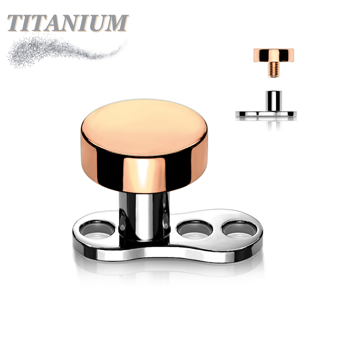 Titanium Internally Threaded 16G 3 Hole Dermal Anchor w/ Titanium Flat Round Top (2mm Rise)