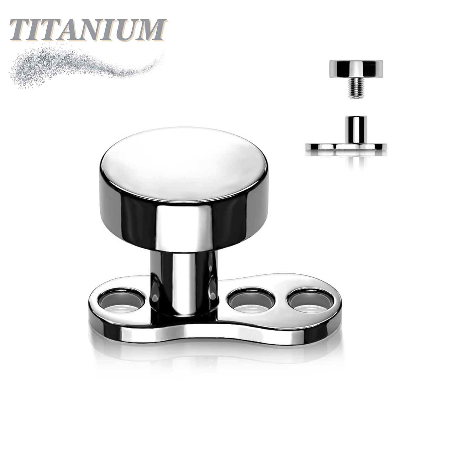 Titanium Internally Threaded 16G 3 Hole Dermal Anchor w/ Titanium Flat Round Top (2mm Rise)