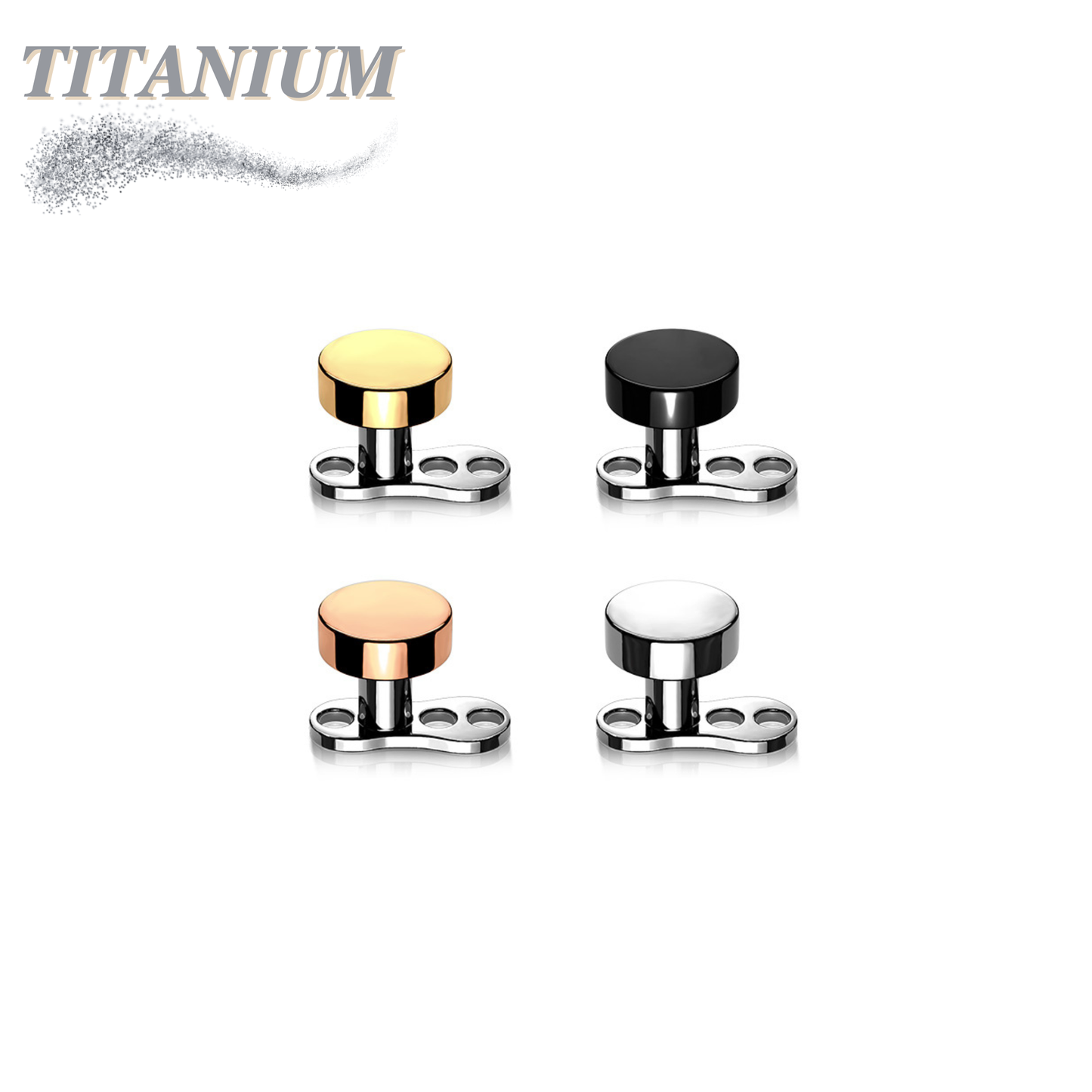 Titanium Internally Threaded 16G 3 Hole Dermal Anchor w/ Titanium Flat Round Top (2mm Rise)