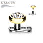 Titanium Internally Threaded 3 Hole Dermal Anchor w/ Titanium Flat Round Crystal Top (2mm Rise)
