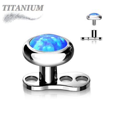 Titanium 16G 3 Hole Dermal Anchor w/ Titanium Flat Round 4mm Opal Top (2mm Rise)