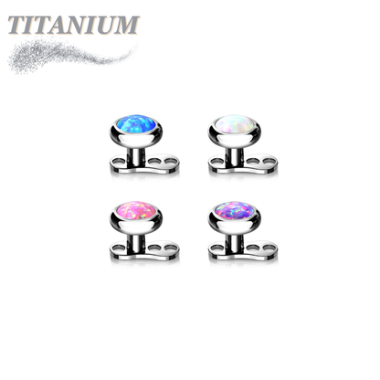 Titanium 16G 3 Hole Dermal Anchor w/ Titanium Flat Round 4mm Opal Top (2mm Rise)
