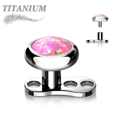 Titanium 16G 3 Hole Dermal Anchor w/ Titanium Flat Round 4mm Opal Top (2mm Rise)