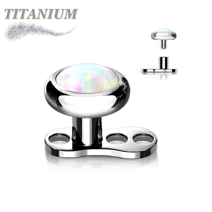 Titanium 16G 3 Hole Dermal Anchor w/ Titanium Flat Round 4mm Opal Top (2mm Rise)
