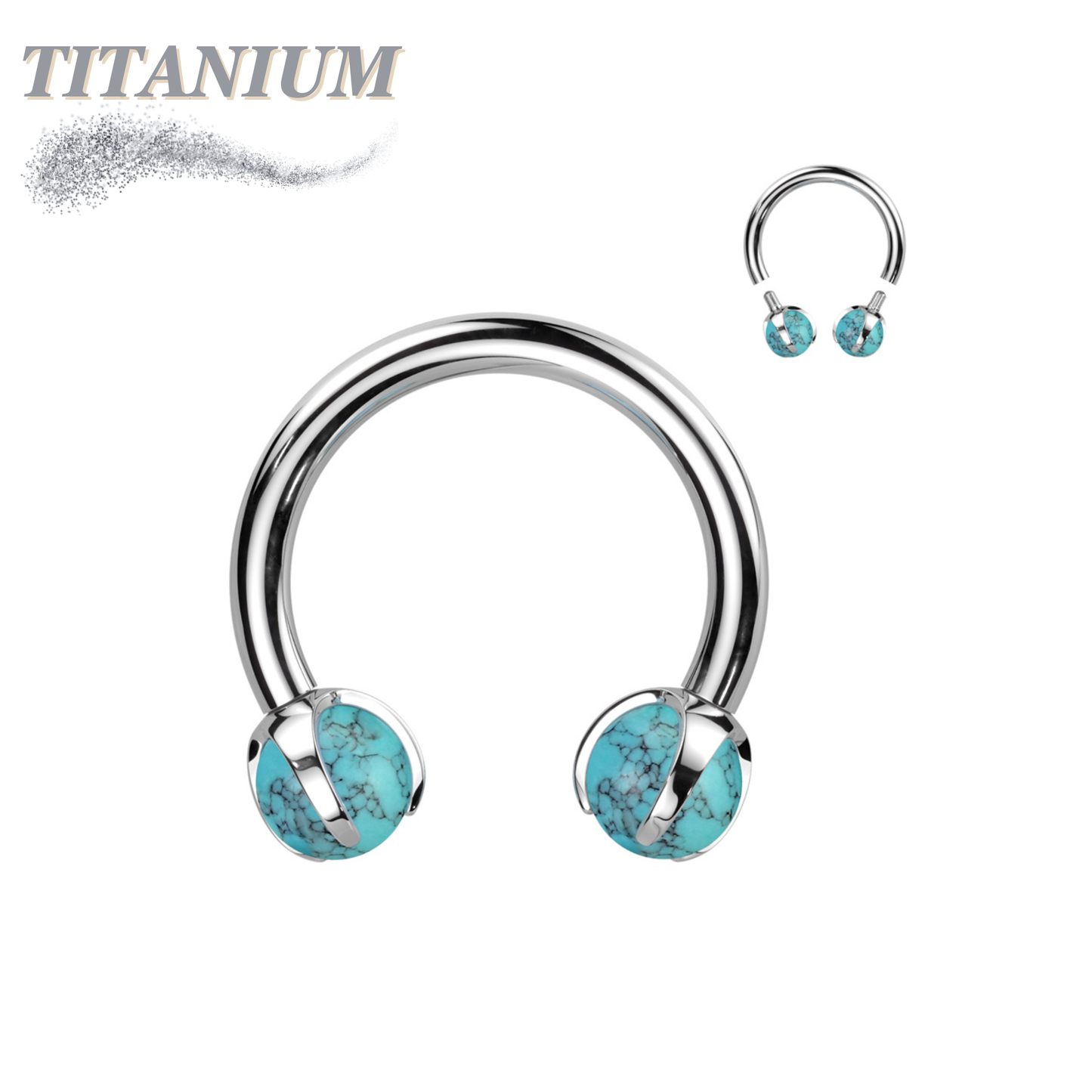 Titanium Internally Threaded Horseshoe Claw Set w/ Natural Stone