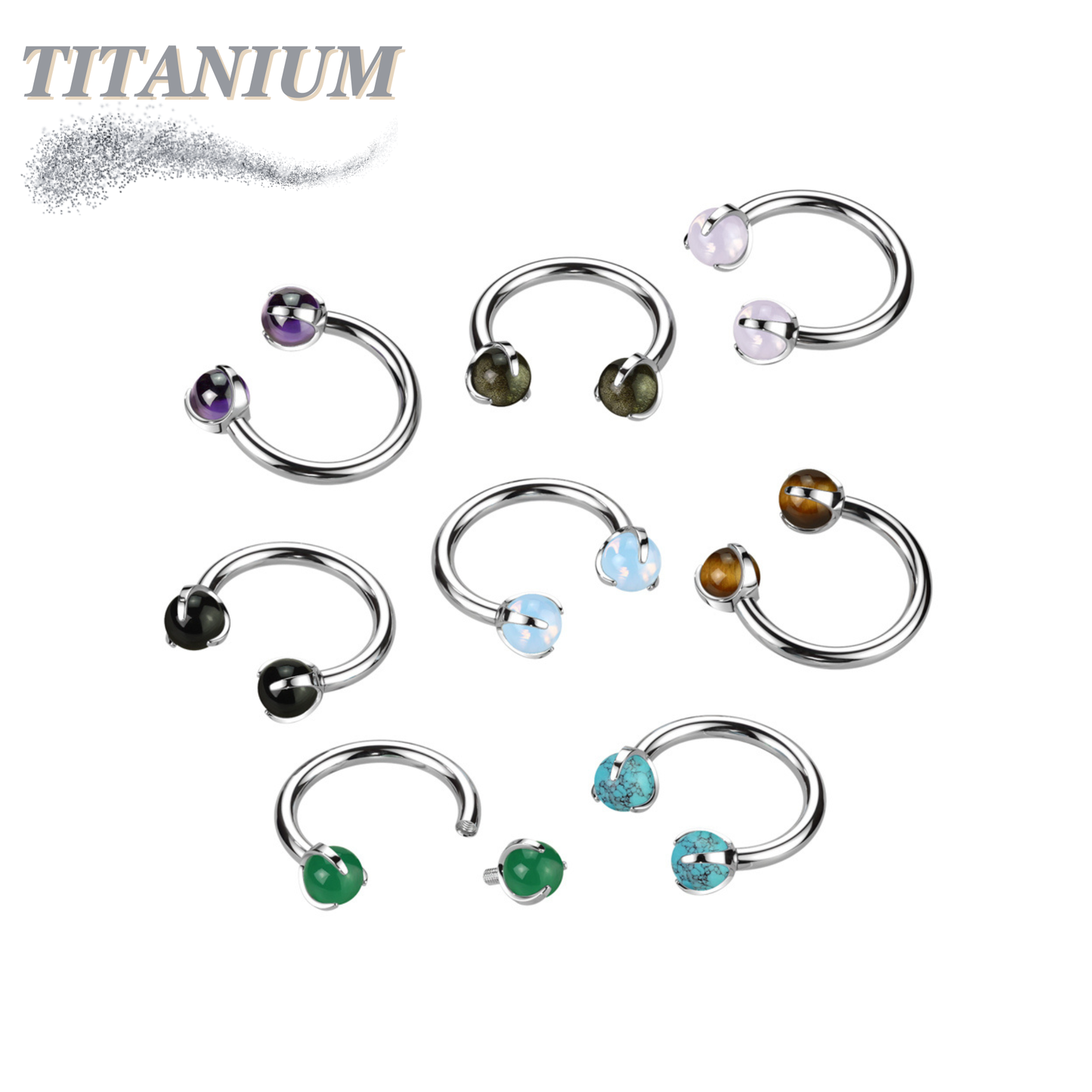 Titanium Internally Threaded Horseshoe Claw Set w/ Natural Stone