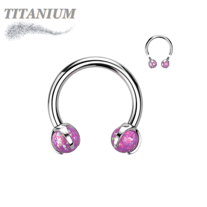 Titanium Internally Threaded Horseshoe w/ Claw Set Opal Ball Ends