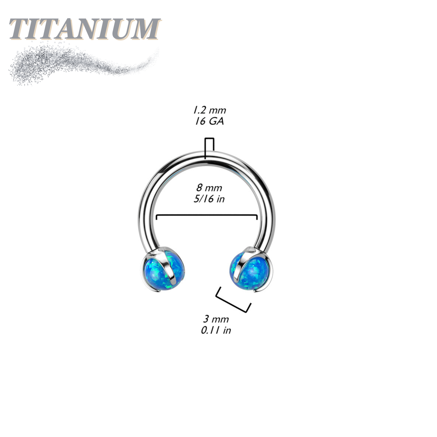 Titanium Internally Threaded Horseshoe w/ Claw Set Opal Ball Ends
