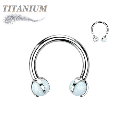 Titanium Internally Threaded Horseshoe w/ Claw Set Opal Ball Ends
