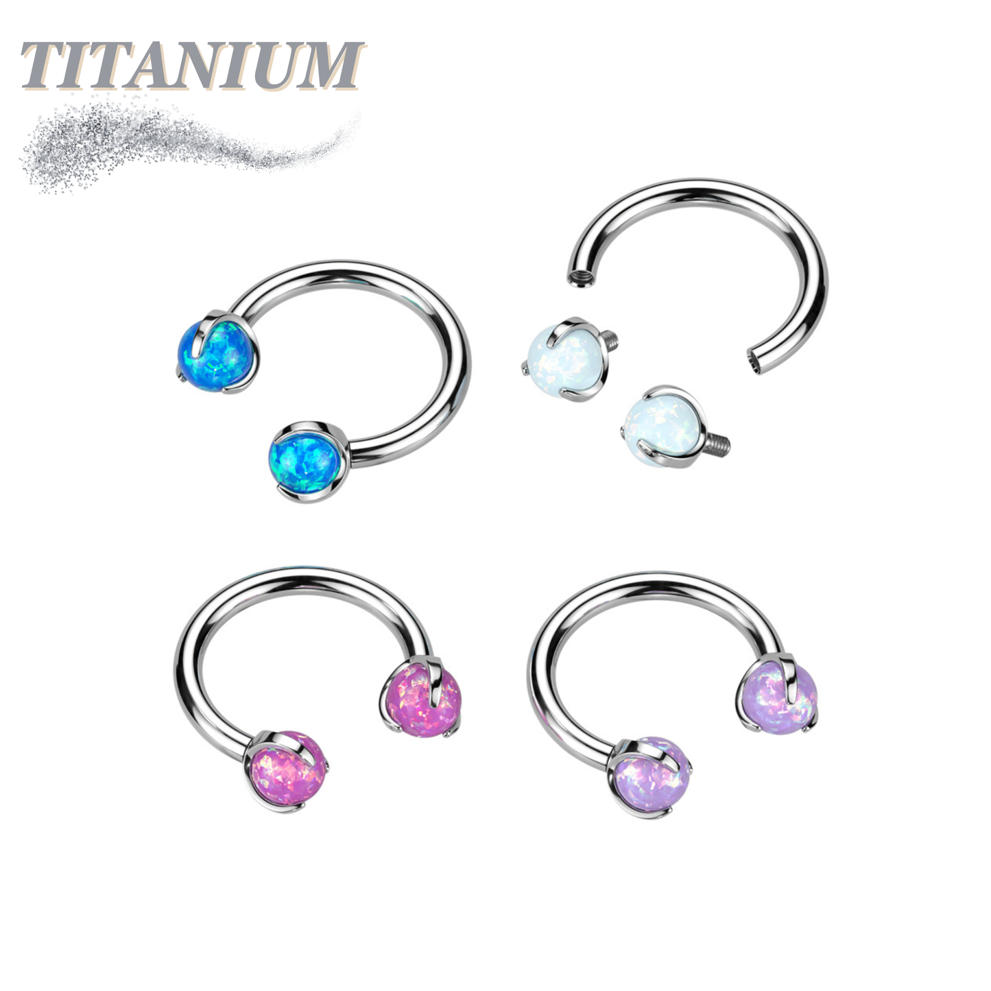 Titanium Internally Threaded Horseshoe w/ Claw Set Opal Ball Ends