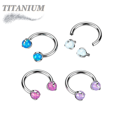 Titanium Internally Threaded Horseshoe w/ Claw Set Opal Ball Ends
