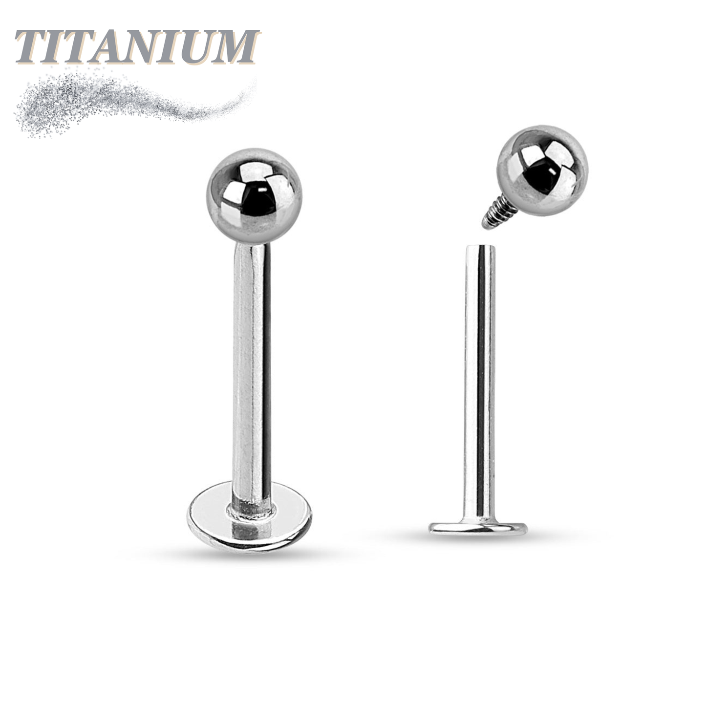 Titanium Internally Threaded Labrets w/ Solid Ball (4mm Base)