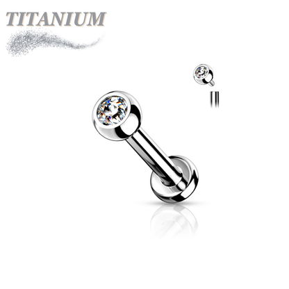 Titanium Internally Threaded Labret with CZ Bezel Set Ball - 3mm Base