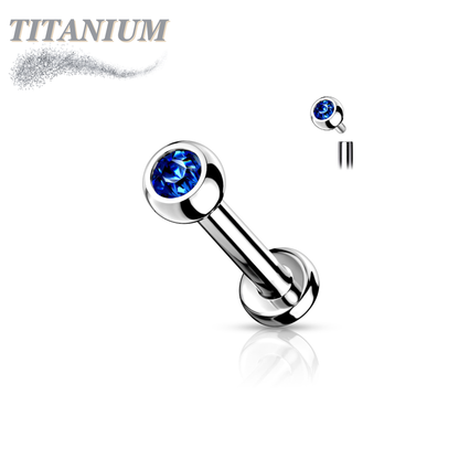 Titanium Internally Threaded Labret with CZ Bezel Set Ball - 3mm Base