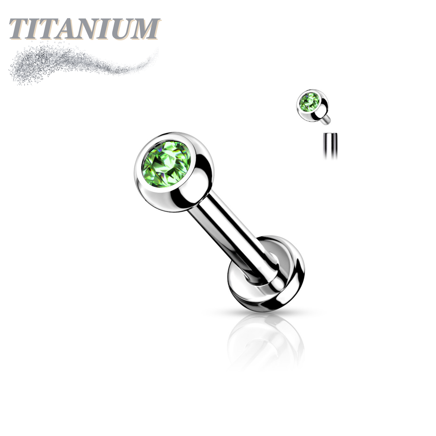 Titanium Internally Threaded Labret with CZ Bezel Set Ball - 3mm Base