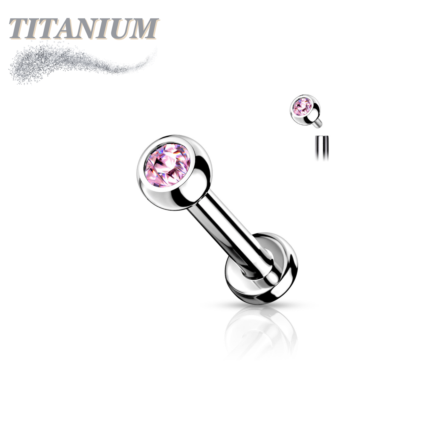 Titanium Internally Threaded Labret with CZ Bezel Set Ball - 3mm Base