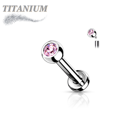 Titanium Internally Threaded Labret with CZ Bezel Set Ball - 3mm Base