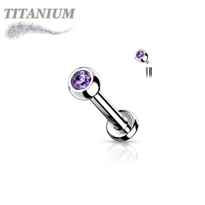 Titanium Internally Threaded Labret with CZ Bezel Set Ball - 3mm Base