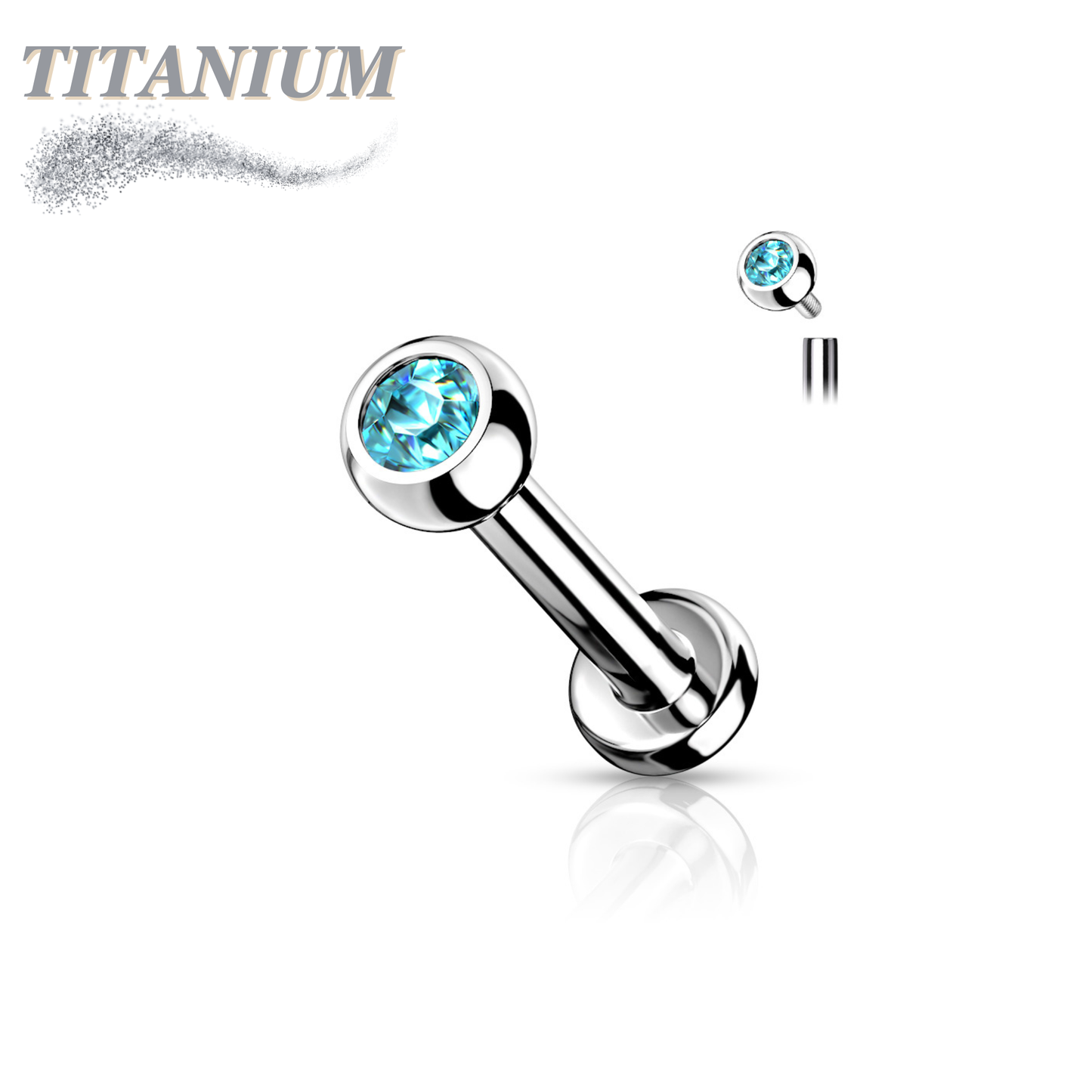 Titanium Internally Threaded Labret with CZ Bezel Set Ball - 3mm Base