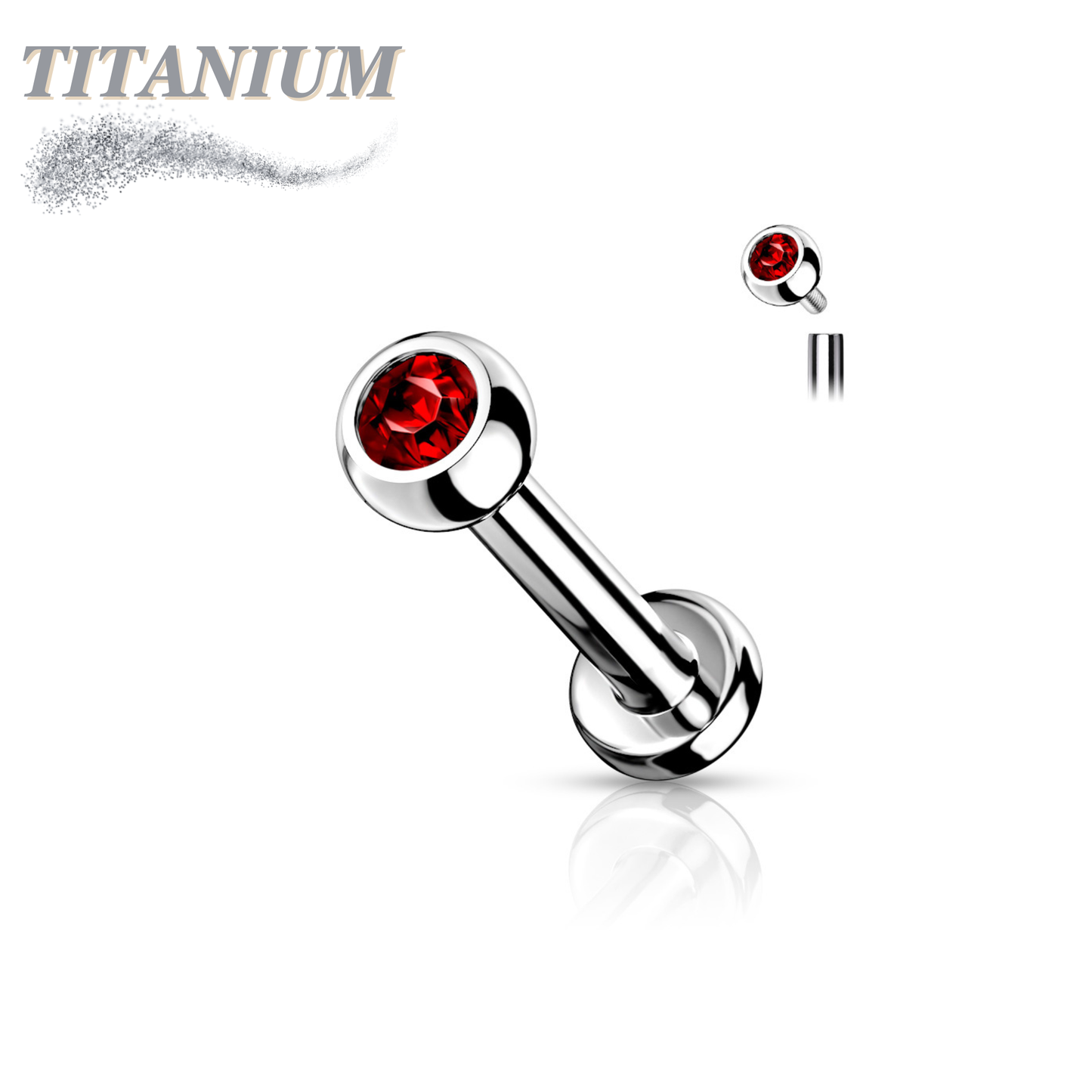 Titanium Internally Threaded Labret with CZ Bezel Set Ball - 3mm Base