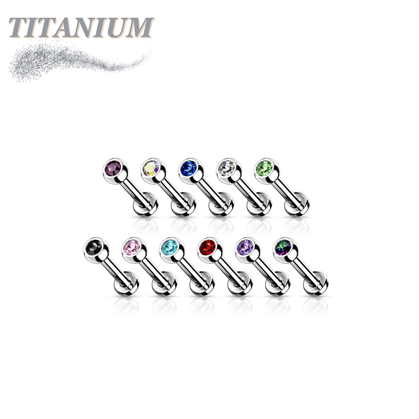 Titanium Internally Threaded Labret with CZ Bezel Set Ball - 3mm Base