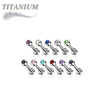 Titanium Internally Threaded Labret with CZ Bezel Set Ball - 3mm Base