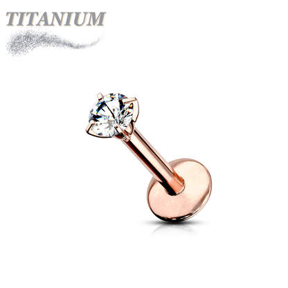 Titanium Internal Thread Labret with Prong Set CZ (4mm Base)