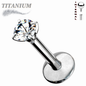 Titanium Internal Thread Labret with Prong Set CZ (3mm Base)