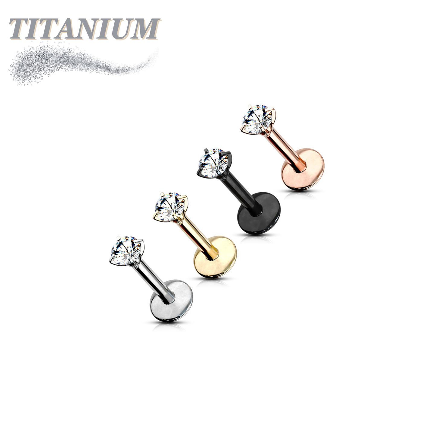 Titanium Internal Thread Labret with Prong Set CZ (4mm Base)