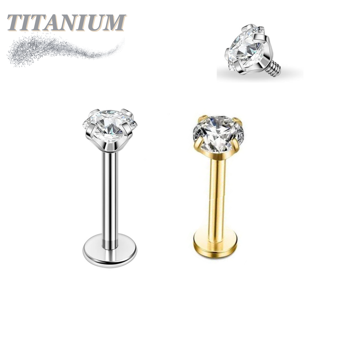 Titanium Internal Thread Labret with Prong Set CZ (4mm Base)