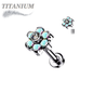 Titanium  Internally Threaded Labret w/CZ Set Flower Top