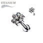 Titanium  Internally Threaded Labret w/CZ Set Flower Top