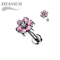 Titanium  Internally Threaded Labret w/CZ Set Flower Top