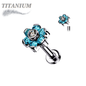 Titanium  Internally Threaded Labret w/CZ Set Flower Top