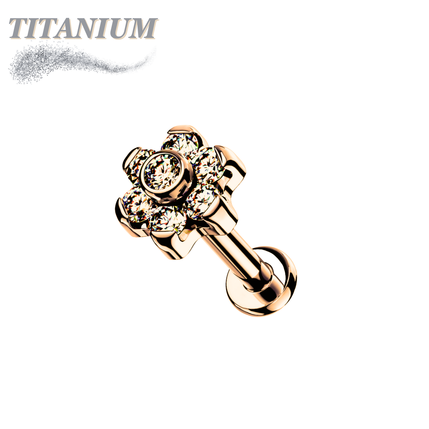 Titanium  Internally Threaded Labret w/CZ Set Flower Top